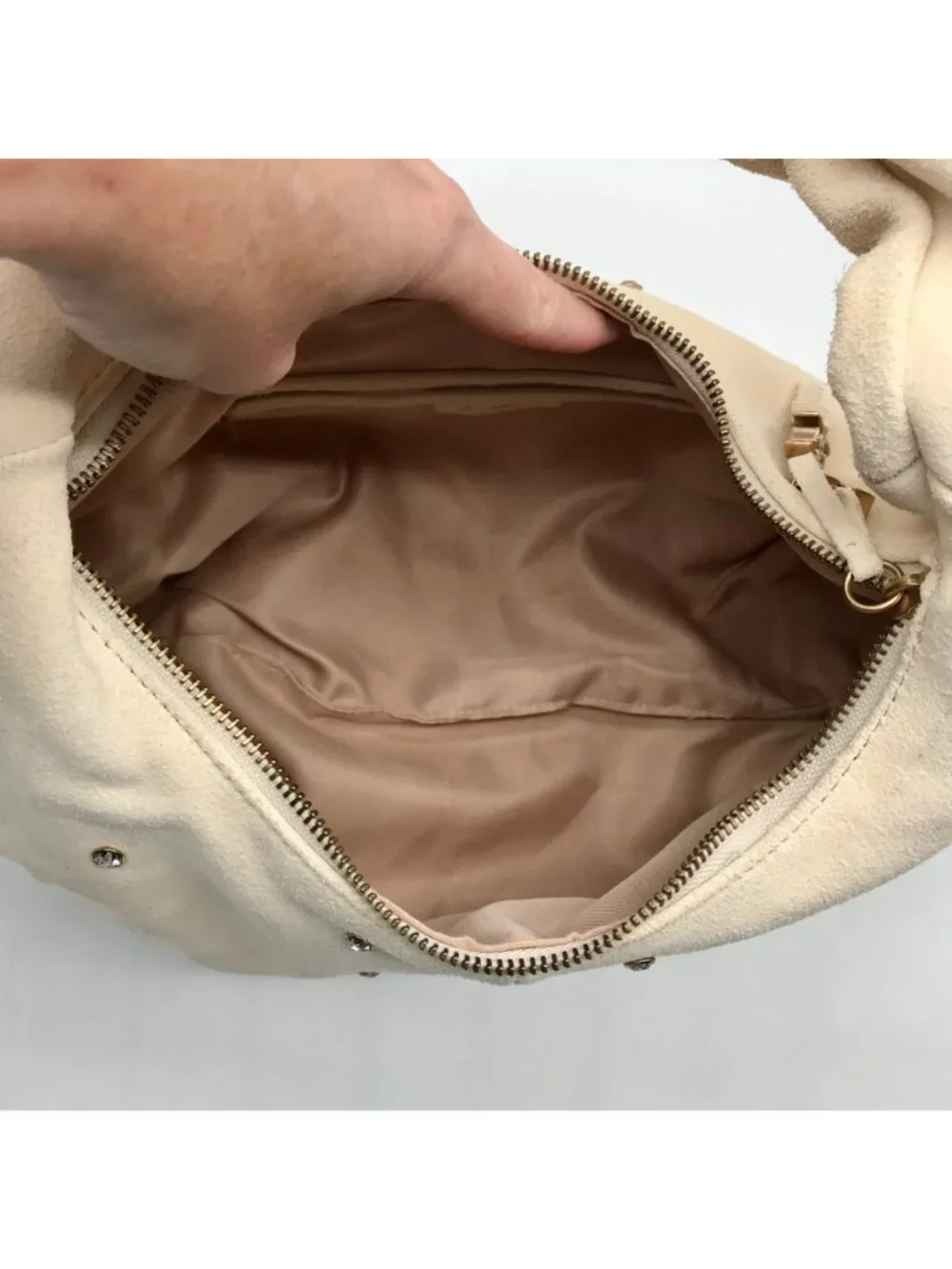 Sam Edelman Ivory Suede Faren Rhinestone Hobo Bag